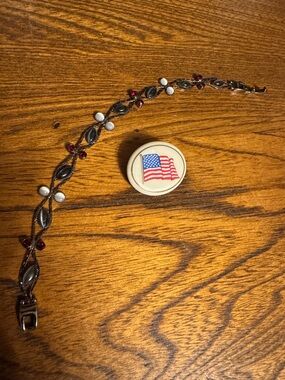 Patriotic Lenox Flag Pin & JcPenney Bracelet with Red, White & Blue Accents